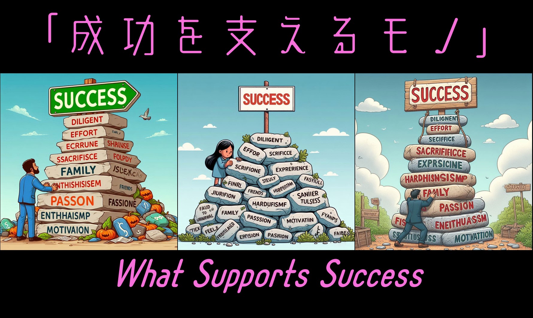 成功を支えるモノ(What Supports Success) - AIで描く風刺画