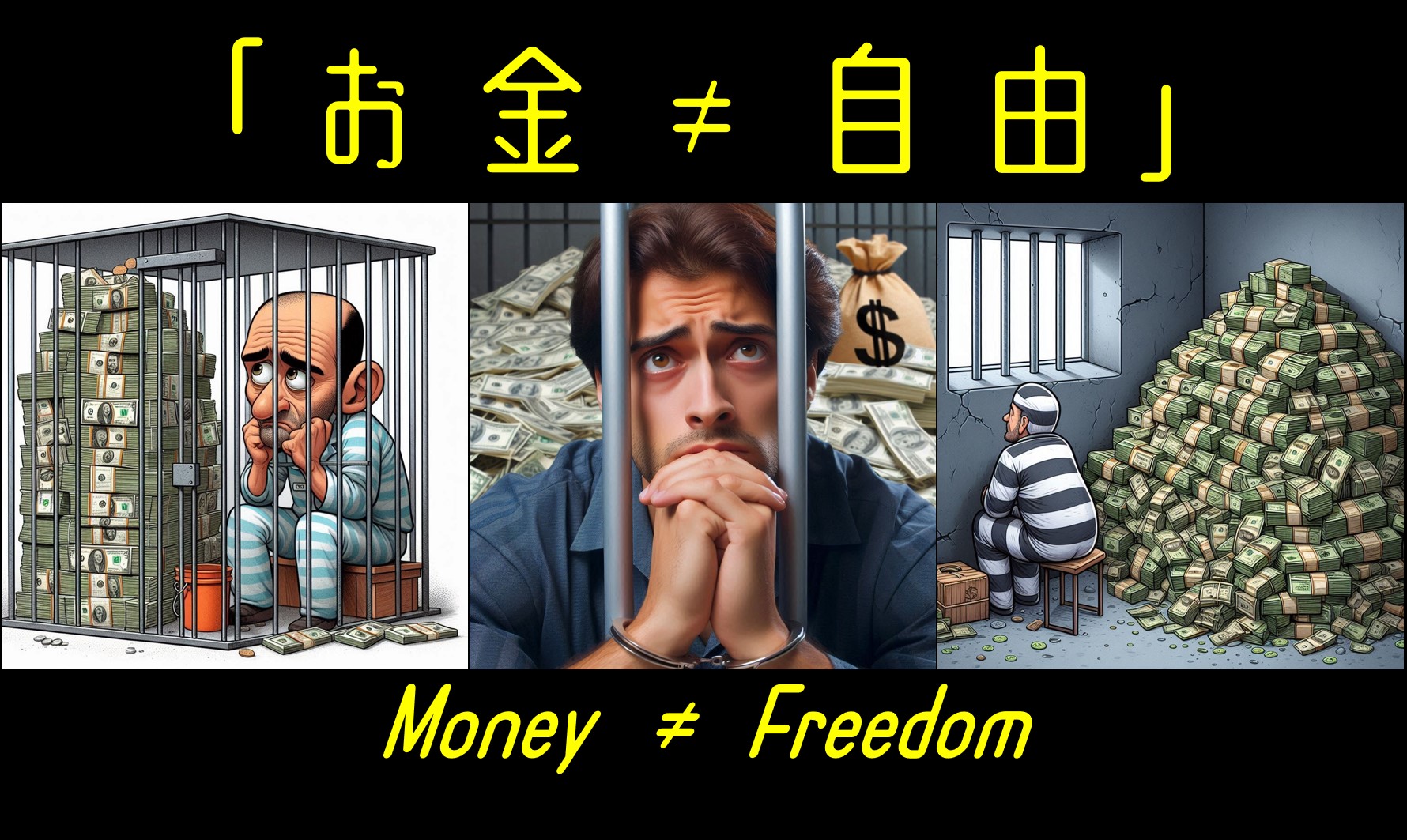 お金≠自由（Money ≠ Freedom） - AIで描く風刺画