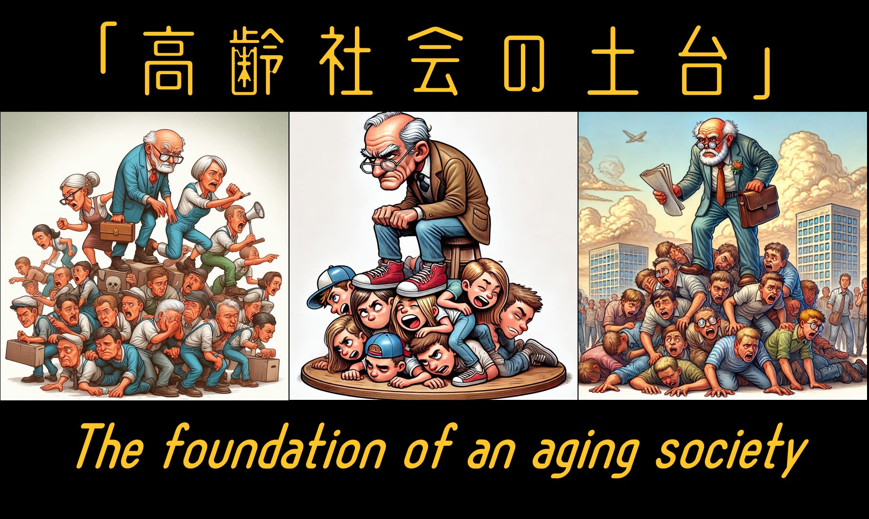 高齢社会の土台(The foundation of an aging society) - AIで描く風刺画