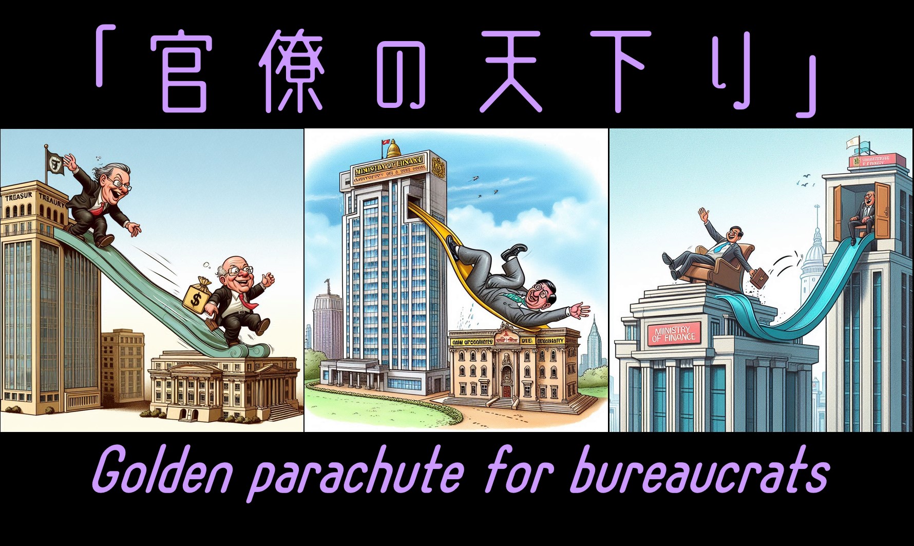 官僚の天下り(Golden parachute for bureaucrats) - AIで描く風刺画